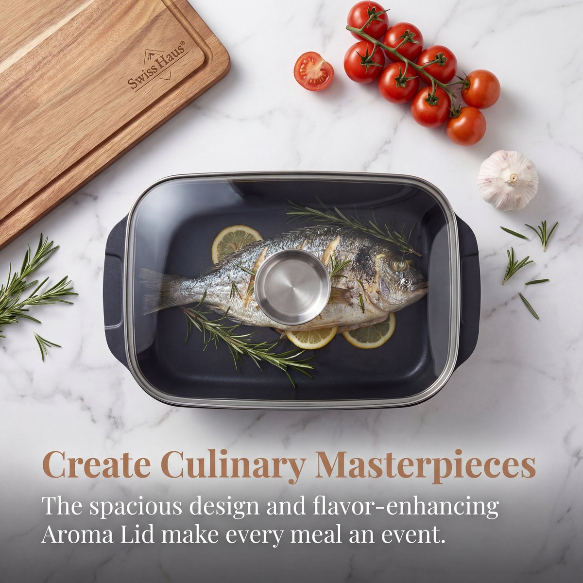 La Swiss Haus è una brasiera versatile e capiente, ideale per preparare arrosti, stufati e piatti al forno. Con un diametro di 32 cm e una capacità di 5,0 litri, offre lo spazio ideale per cotture familiari e preparazioni complete.