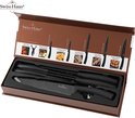 Swiss Haus® KS6BN Set di Coltelli da Cucina – 6 Pezzi – Set Professionale con Coltello da Pane, Coltello da Chef, Coltello per Carne e Pelapatate – Rivestimento Antiaderente – Con Confezione Regalo – Nero