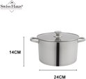 Pentola con Coperchio swiss hause  – Ø 24 cm / 6,3 L – Pentola per Zuppe in Acciaio Inox – Senza PFAS – Compatibile con Induzione – Lavabile in Lavastoviglie – Resistente al Forno fino a 260°C – Acciaio Inox