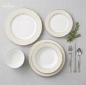 Swiss Haus® DS24S Set di Piatti Luxe – 24 Pezzi – Servizio per 6 Persone – Porcellana – Piatti Piani, Piatti Dessert, Ciotole e Piatti Fondi per Pasta – Bianco/Grigio