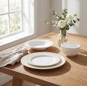 Swiss Haus® DS24S Set di Piatti Luxe – 24 Pezzi – Servizio per 6 Persone – Porcellana – Piatti Piani, Piatti Dessert, Ciotole e Piatti Fondi per Pasta – Bianco/Grigio