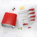 Swiss Haus® KSL6BU Set di Coltelli con Ceppo – 6 Pezzi – Coltelli da Cucina Professionali in Acciaio Inox – Include Santoku e Coltello da Chef – Lavabili in Lavastoviglie – Lake Geneva Collection – Rosso