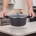 Swiss Haus® BC24B Pentola Brasiera per Induzione con Coperchio – Ø 24 cm / 4,0 L – Pentola per Zuppe – Senza PFAS – Compatibile con Tutti i Piani Cottura – Rivestimento Antiaderente Sapphire™ – Nero