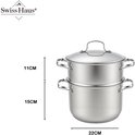 Swiss Haus® Pentola a Vapore per Induzione – Ø 22 cm / 8,0 L – Pentola Couscous in Acciaio Inox con Cestello per Cottura a Vapore – Senza PFAS – Resistente al Forno fino a 260°C – Lavabile in Lavastoviglie – Pentola per Zuppe con Coperchio – Acciaio Inox