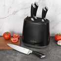 Swiss Haus® KSL6B Set di Coltelli con Ceppo – 6 Pezzi – Coltelli da Cucina Professionali in Acciaio Inox – Include Santoku e Coltello da Chef – Lavabili in Lavastoviglie – Design Retrò – Nero