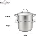 Swiss Haus Pentola a Vapore per Induzione – Ø 24 cm / 12,0 L– Pentola Couscous in Acciaio Inox con Cestello per Cottura a Vapore – Senza PFAS – Resistente al Forno fino a 260°C – Lavabile in Lavastoviglie – Pentola per Zuppe con Coperchio – Acciaio Inox