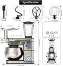 Swiss Haus® KM2206BG Robot da Cucina 1300W – Ciotola in Acciaio Inox da 6 L – Impastatrice Planetaria con Timer e Display LED – Food Processor con Frullatore da 1,5 L e Tritacarne – 6 Velocità + Funzione Pulse – Acciaio Inox