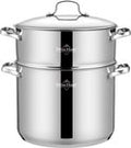 Swiss Haus Pentola a Vapore per Induzione – Ø 24 cm / 12,0 L– Pentola Couscous in Acciaio Inox con Cestello per Cottura a Vapore – Senza PFAS – Resistente al Forno fino a 260°C – Lavabile in Lavastoviglie – Pentola per Zuppe con Coperchio – Acciaio Inox