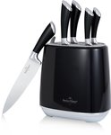 Swiss Haus® KSL6B Set di Coltelli con Ceppo – 6 Pezzi – Coltelli da Cucina Professionali in Acciaio Inox – Include Santoku e Coltello da Chef – Lavabili in Lavastoviglie – Design Retrò – Nero
