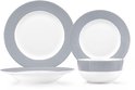 Swiss Haus® DS24S Set di Piatti Luxe – 24 Pezzi – Servizio per 6 Persone – Porcellana – Piatti Piani, Piatti Dessert, Ciotole e Piatti Fondi per Pasta – Bianco/Grigio