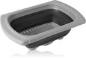 Swiss Haus® FS1S Scolapasta Pieghevole con Vaschetta – 39 x 26 cm – Manici Estensibili – Resistente al Calore – Senza BPA – Lavabile in Lavastoviglie – Salvaspazio – Grigio