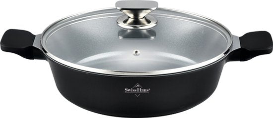 Swiss Haus® BLC32B Padella Profonda con Coperchio – Ø 32 cm / 5,5 L – Nera