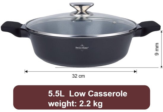 Swiss Haus® BLC32B Padella Profonda con Coperchio – Ø 32 cm / 5,5 L – Nera