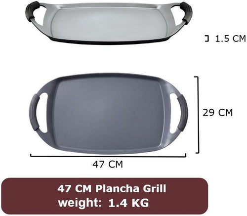 La Swiss Haus® è una piastra grill versatile e ideale per grigliare carne, pesce, verdure e preparazioni miste direttamente sul piano cottura. Con una superficie di 47 x 29 cm, offre ampio spazio per cucinare più alimenti contemporaneamente.